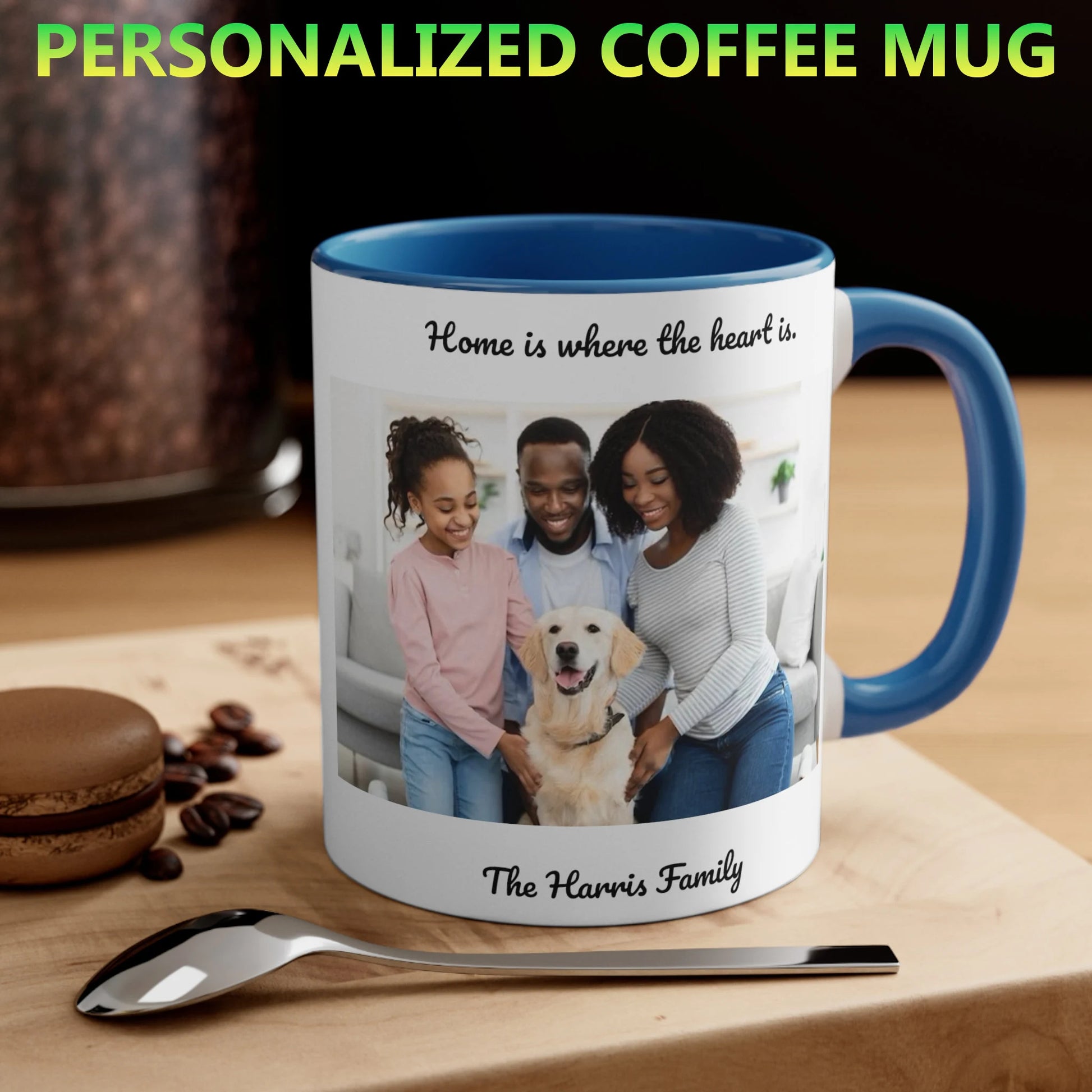 custom photo mug with text and image design