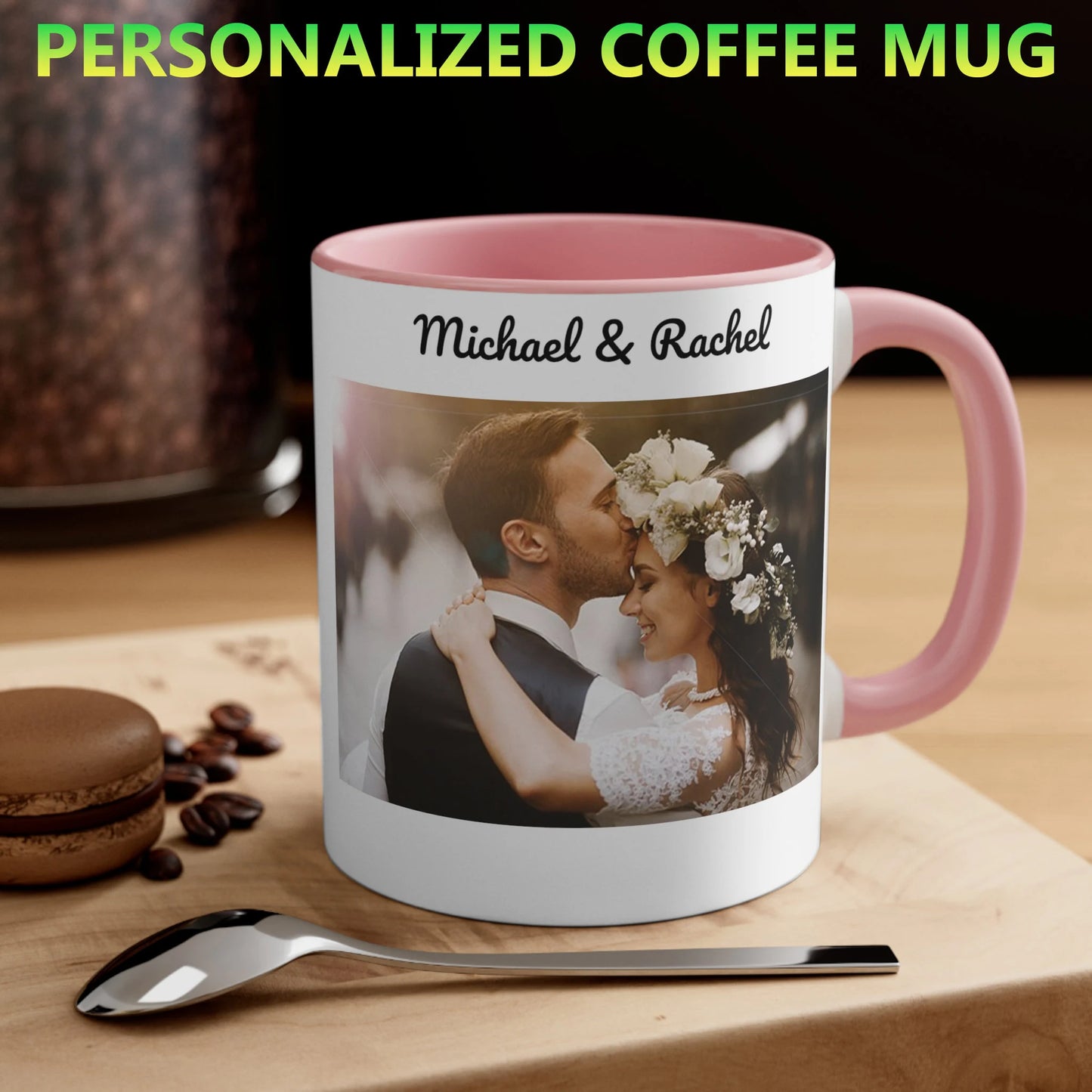custom photo mug with text and image design