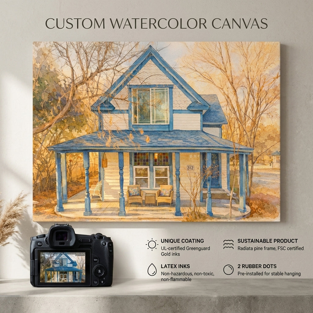 Custom Home Watercolor Art Canvas