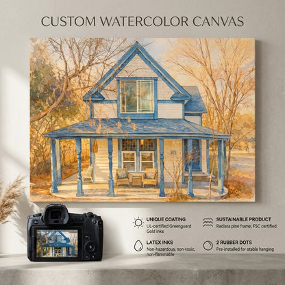 Custom Home Watercolor Art Canvas