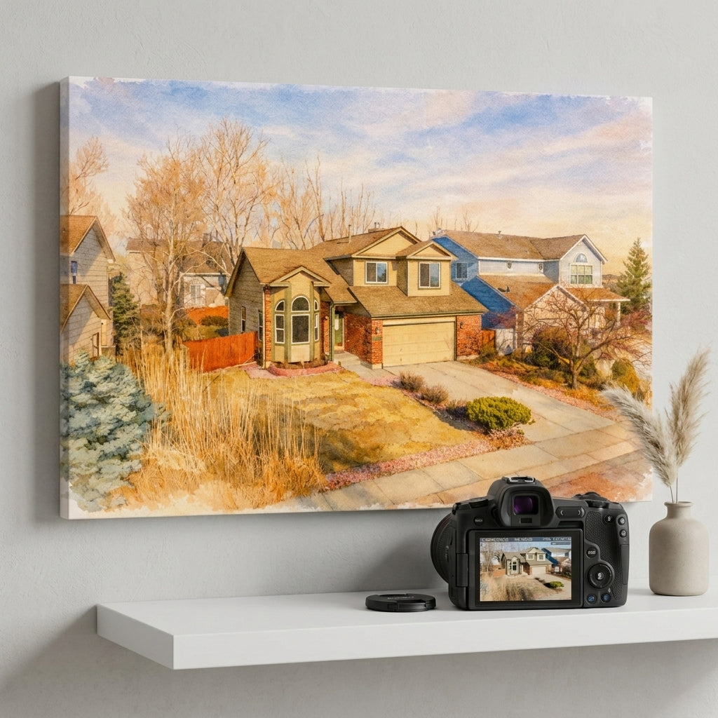 Custom Home Watercolor Art Canvas