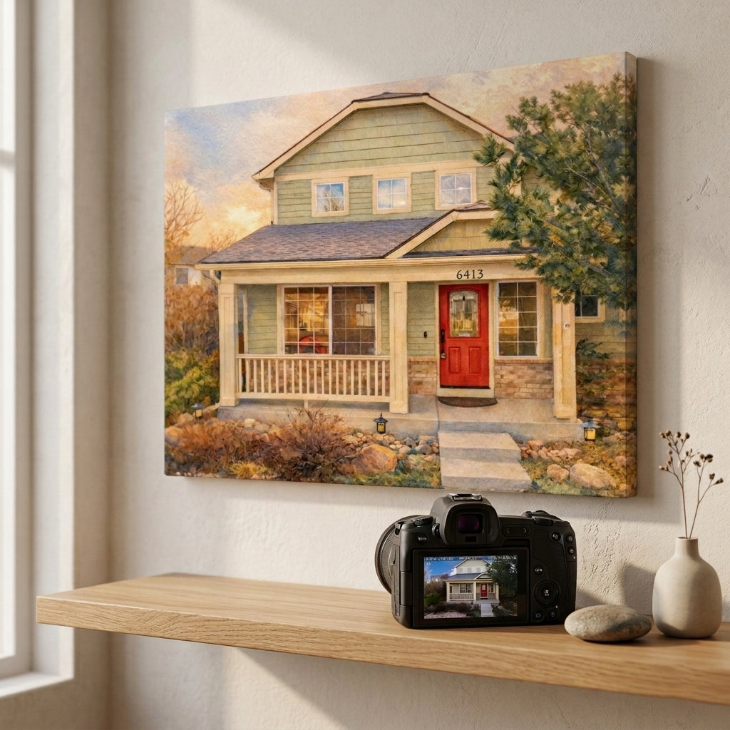 Custom Home Watercolor Art Canvas