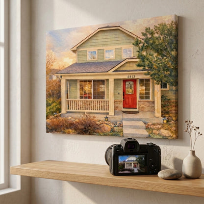 Custom Home Watercolor Art Canvas