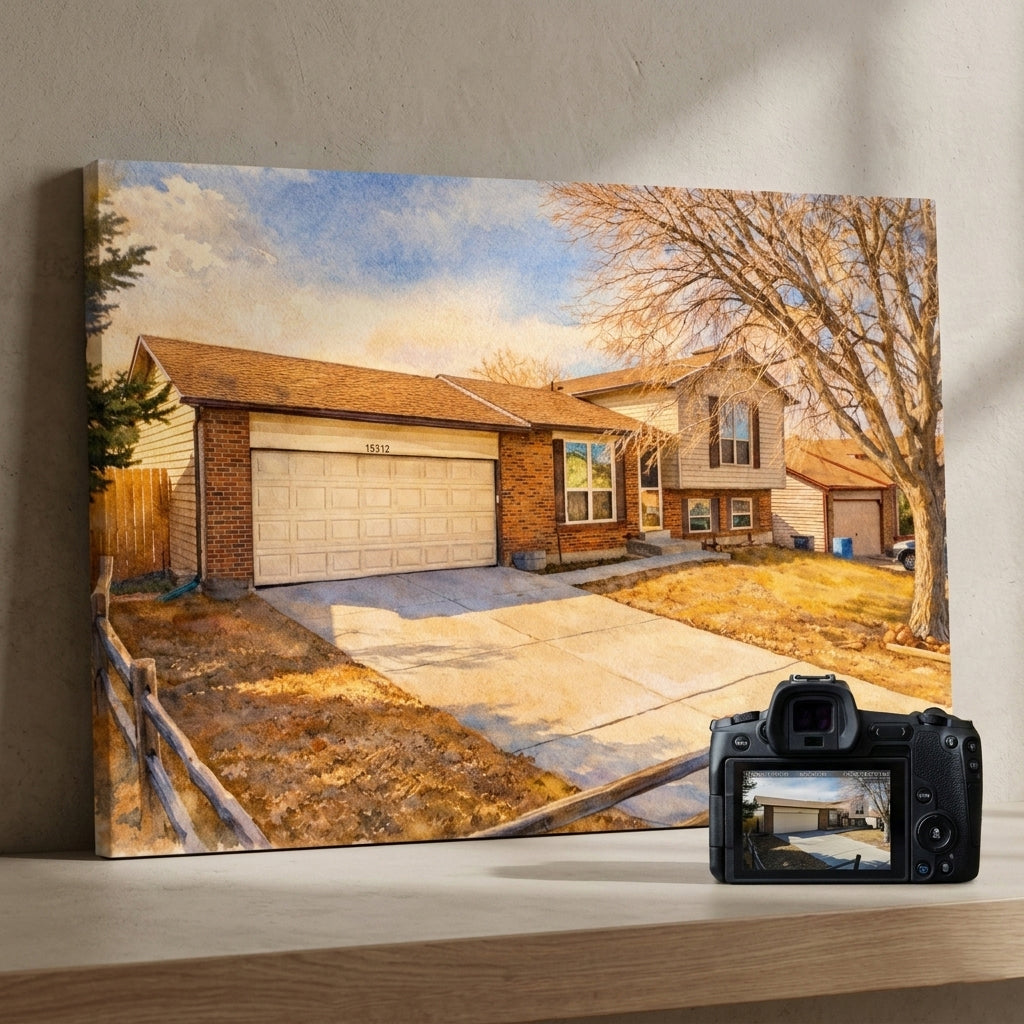 Custom Home Watercolor Art Canvas