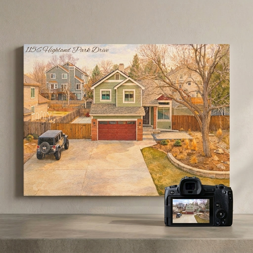 Custom Home Watercolor Art Canvas