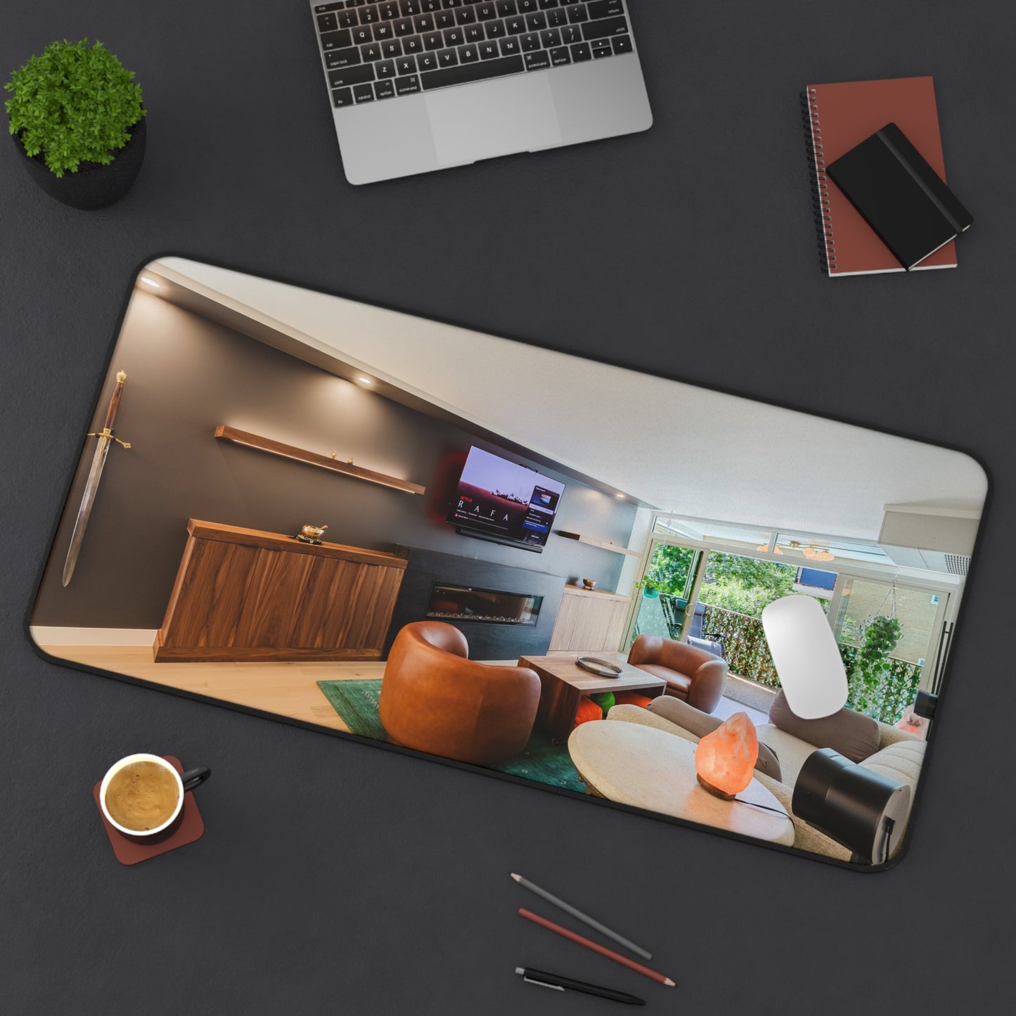 Modern Living Room Fireplace Desk Mat | Luxury Interior Setup