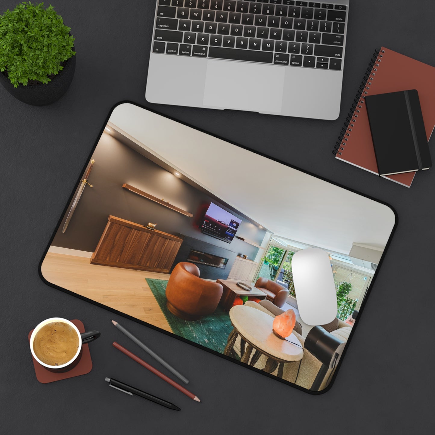 Modern Living Room Fireplace Desk Mat | Luxury Interior Setup