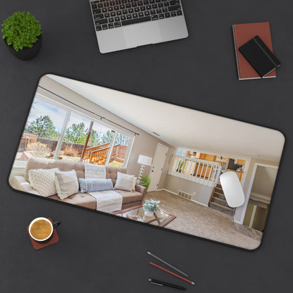 Real Estate Office Desk Mat | Staged Living Room Interior Photo