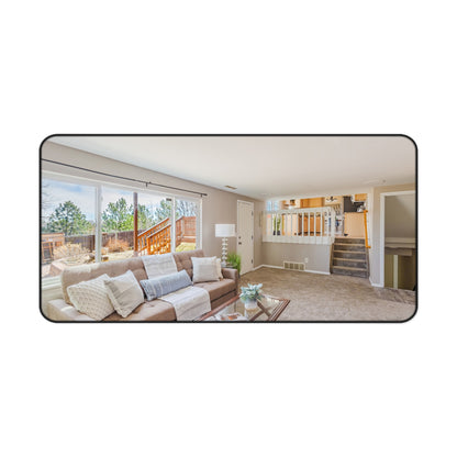 Real Estate Office Desk Mat | Staged Living Room Interior Photo
