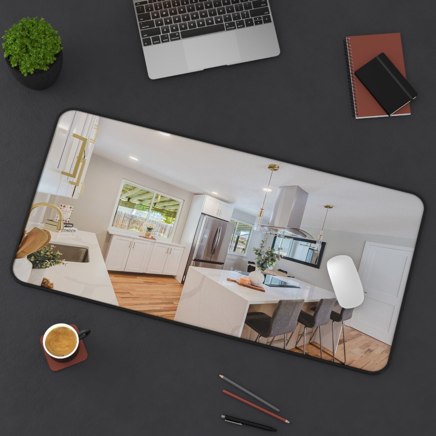 Modern White Kitchen Aesthetic Desk Mat | Luxury Interior Desk Pad