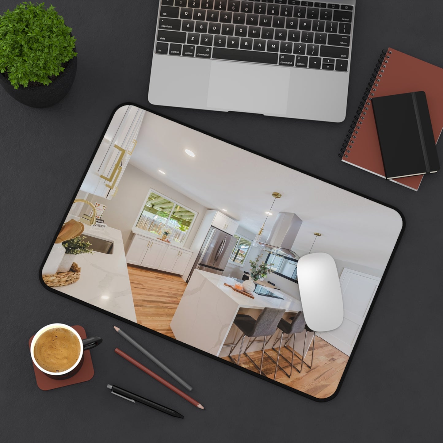 Modern White Kitchen Aesthetic Desk Mat | Luxury Interior Desk Pad